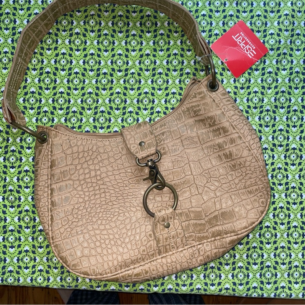 RARE Esprit Assessories Flat Iron Croco Style Tan Crocodile Bag VINTAGE 90s NWT